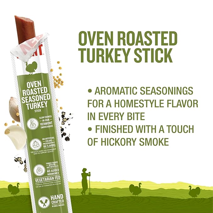 Vermont Smoke &amp Cure - Oven Roasted Seasoned Turkey Sticks - Portable Meat Snack for Adults &amp Kids - Protein Snack - Individually Wrapped Jerky Snacks 1oz - 24 Count