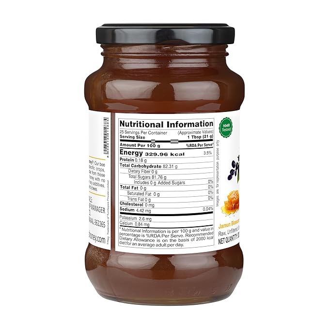 INDIGENOUS HONEY Jamun Honey Raw Organic Natural Pure Unprocessed NMR Tested Unpasteurized Unheated 530g Glass Jar Pack of 1