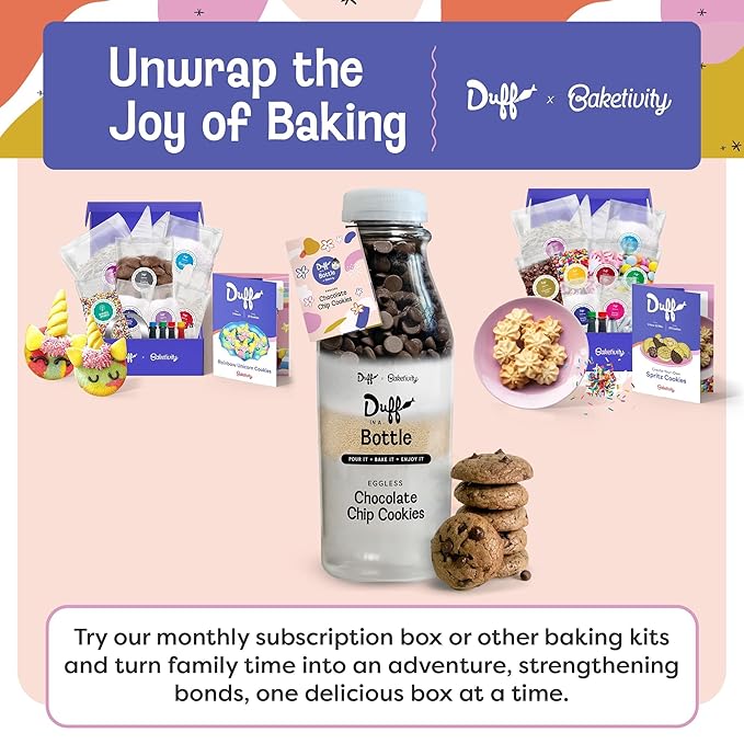Baketivity Chocolate Chip Cookie Mix - Duff in a Bottle Baking Kit for Kids and Adults- Cookie Mix for Baking Cookie Dough Mix with Premeasured Ingredients Step-By-Step Instructions Video Guide 6 Pack