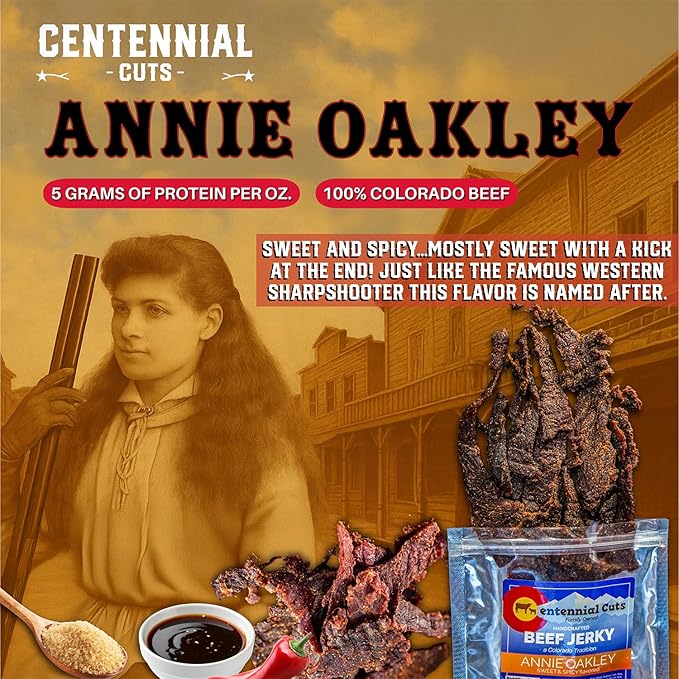 Centennial Cuts Beef Jerky – Annie Oakley Sweet &amp Spicy – High Protein – 7 oz Snack