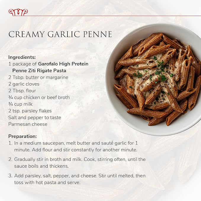 Garofalo - High Protein Penne Rigate Pasta | Premium Durum Wheat Semolina with 19g Protein &amp 12g Fiber | Italian Made Bronze-Drawn PGI Certified (16 oz 6-Pack)