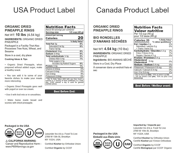 Food to Live - Organic Dried Pineapple Rings 10 Pounds Non-GMO Flavorful Chewy Fruit Snack Vegan Unsulfured No Sugar Added Bulk Addition to Desserts Cakes Pies No Sulphites Unsweetened
