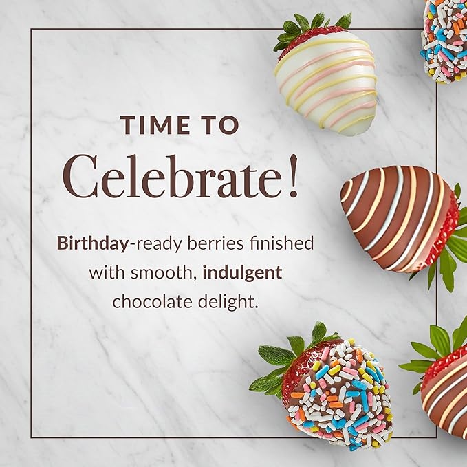 Shari’s Berries Birthday Strawberries | Chocolate Covered Strawberry Gift Box | Ideal for Valentine's Day Anniversary Birthdays Congratulations or Saying Thank You (Full Dozen 12 Berries)