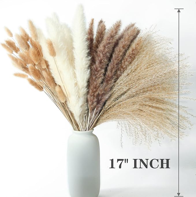 123 PCS Dried Flower Bouquet – Pampas Grass Floral Decor for Home Wedding and Boho Style | Perfect for Vases Fall Spring Summer and Winter Arrangements