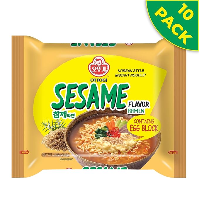 OTTOGI Spicy Sesame Flavor Ramen – Korean Instant Noodle with Egg Block Spicy Sesame Broth 4.05 oz (Pack of 10)