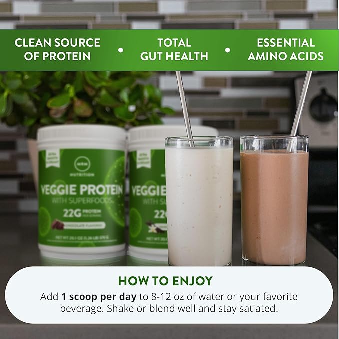 MRM Nutrition Veggie Protein with Superfoods - Vanilla Flavored Protein Powder for Women &amp Men 22g of Vegan Protein Amino Acids &amp Digestive Enzymes Gluten &amp Dairy Free - 15 Servings