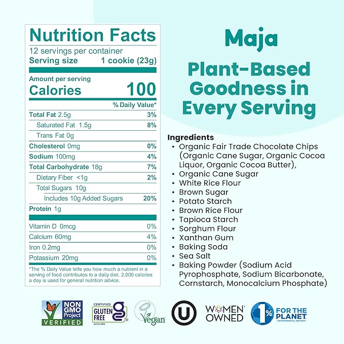 Maja Plant-Based Chocolate Chip Cookie Mix Pack of 2 | Gluten-Free Top 14 Allergen-Free Dairy &amp Egg Free | Soft &amp Chewy Cookie Dough Mix | Clean Ingredients No Artificial Flavors
