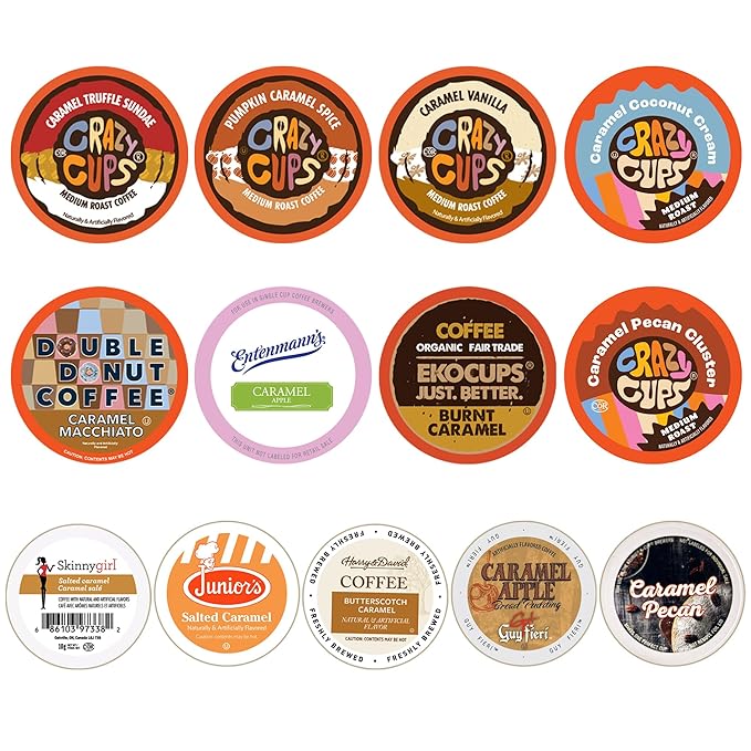 Perfect Samplers Caramel Coffee Pods Variety Pack Medium Roast for Keurig K-Cups Machines Assorted Flavored Sampler 30 Count