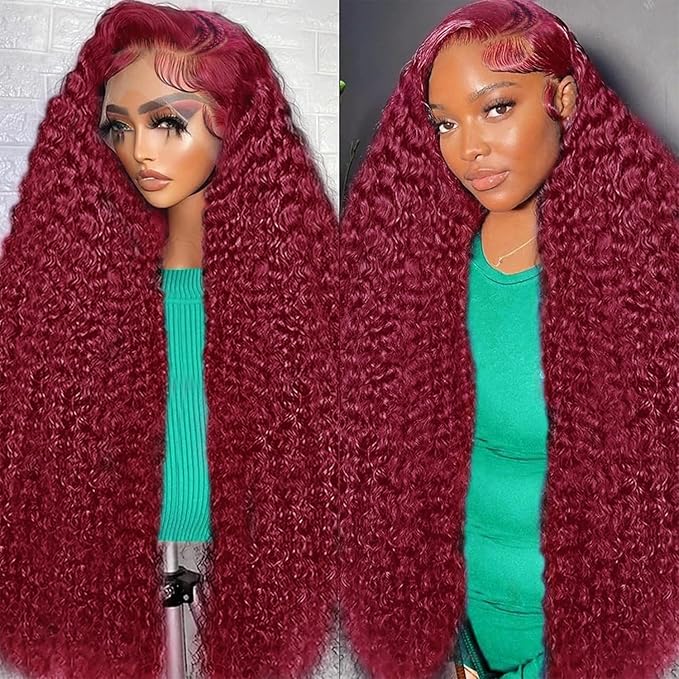 250% Density Burgundy Wig Human Hair 13X4 99j Burgundy Lace Front Wigs Human Hair 13x4 Braided Wigs For Black Women HD Deep Wave Curly Human Hair Wig with Baby Hair 28 Inch