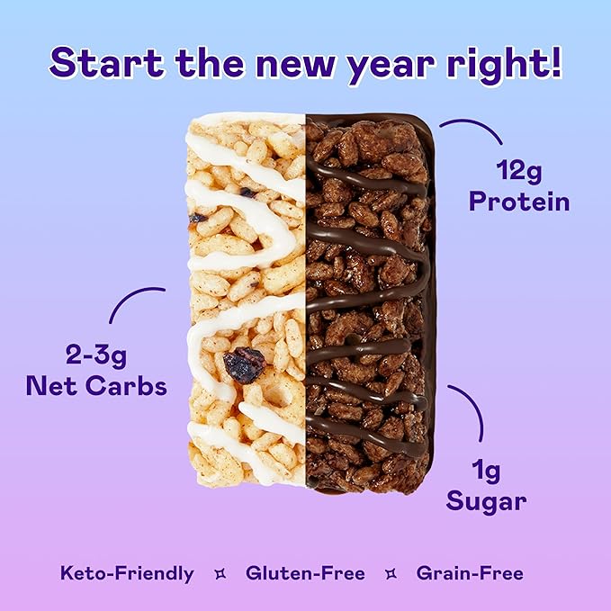 Magic Spoon Treats - 16 High Protein Bars: 8 Double Chocolate &amp 8 Blueberry Muffin - High Protein Gluten Free Snack - Sugar Free &amp Gluten Free Protein Cereal Bar - Low Carb &amp Keto Friendly