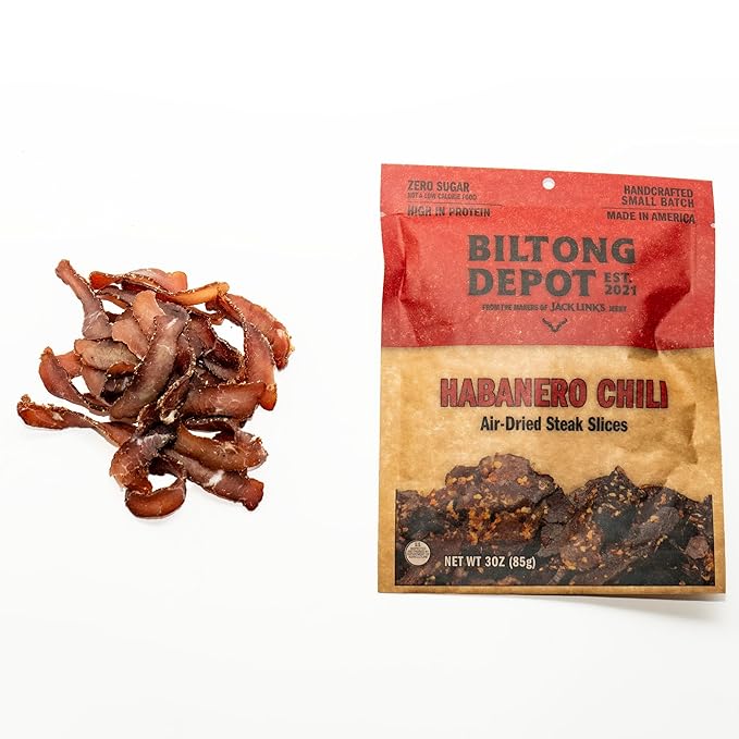 Biltong Depot Habanero Chili Biltong Slices Bundle - 3oz (3 Pack) | Air-Dried Beef Jerky Snack | Spicy Flavor| High Protein | Zero Sugar | Keto &amp Paleo Friendly | Gluten Free | No Artificial Prese