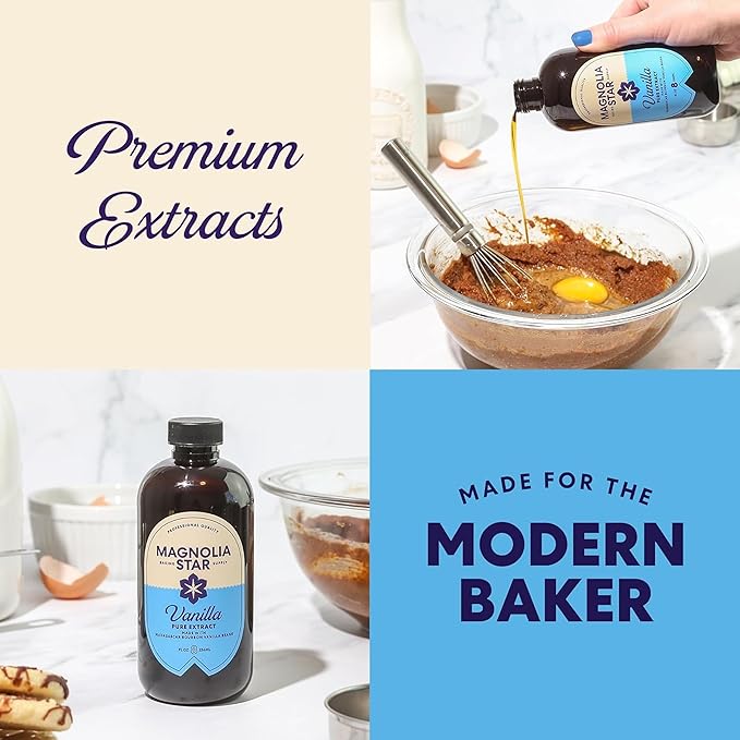 Magnolia-Star Pure Vanilla Extract 16 oz. Made from Hand-Selected Madagascar Bourbon Beans Non-GMO and Gluten-Free Baking Vanilla (8oz. Bottles 2 Ct)