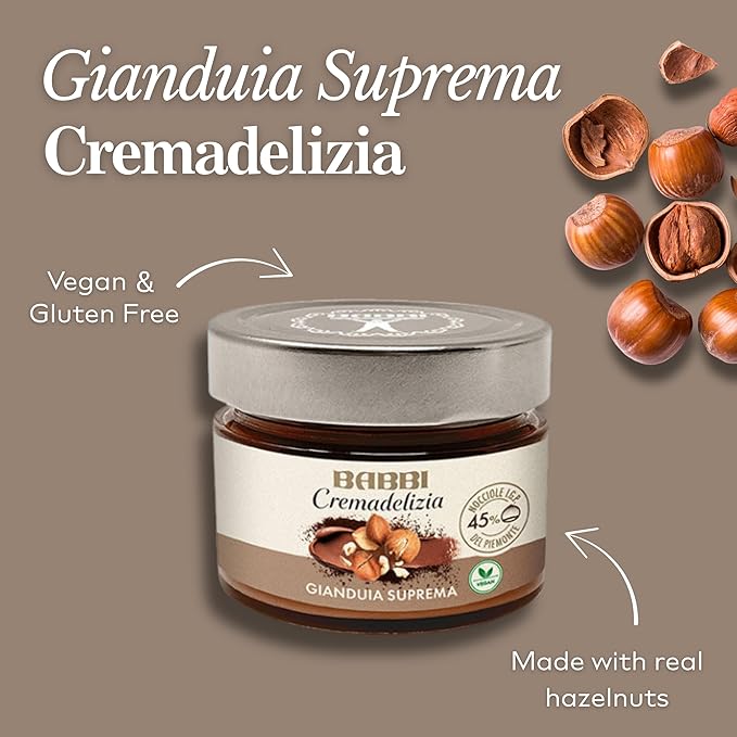 Babbi Cremadelizia Italian Cream Spreads Gianduia Suprema Pistachio &amp Cocoa Flavors 6 Oz (Pack of 3) Gourmet Dessert Toppings Gluten Free Vegan