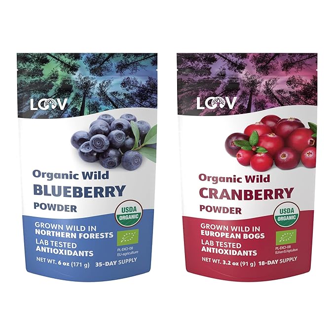 Bundle – 2 items: LOOV Organic Wild Blueberry Powder and Organic Wild Cranberry Powder