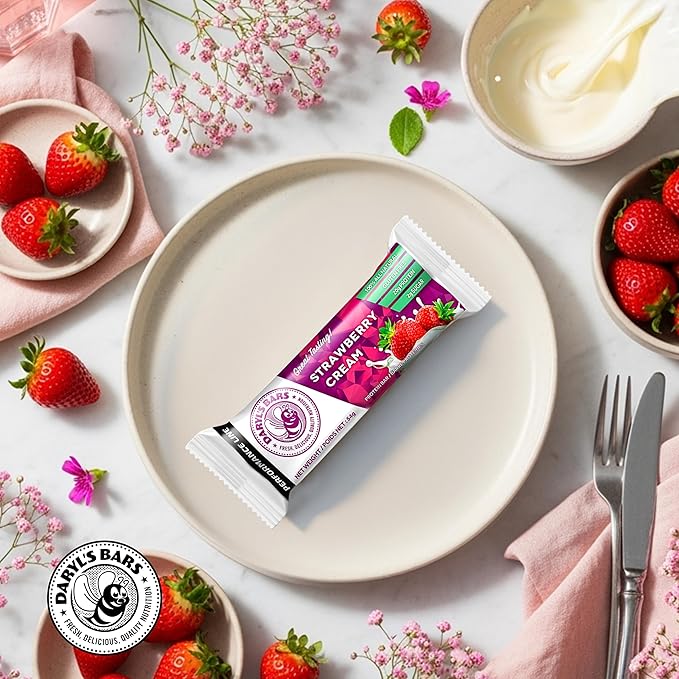 Daryl's Bars Strawberry Cream On the Go Whey Protein Bars Gluten Free Low Sugar 20gr of Protein Snack Meal Replacement Pack of 1