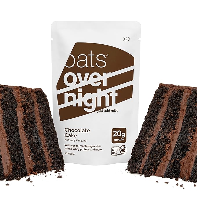 Oats Overnight Chocolate Cake - Overnight Oats with 20g Whey Protein High Fiber Breakfast Protein Shake - Gluten Free Oatmeal Non GMO High Protein Oatmeal (2.8 oz per Meal) (8 Pack)