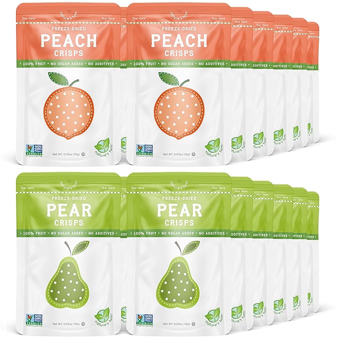 Nature's Turn Freeze-Dried Fruit Snacks Peach and Pear Crisps Pack of 24 (0.53 oz Each)