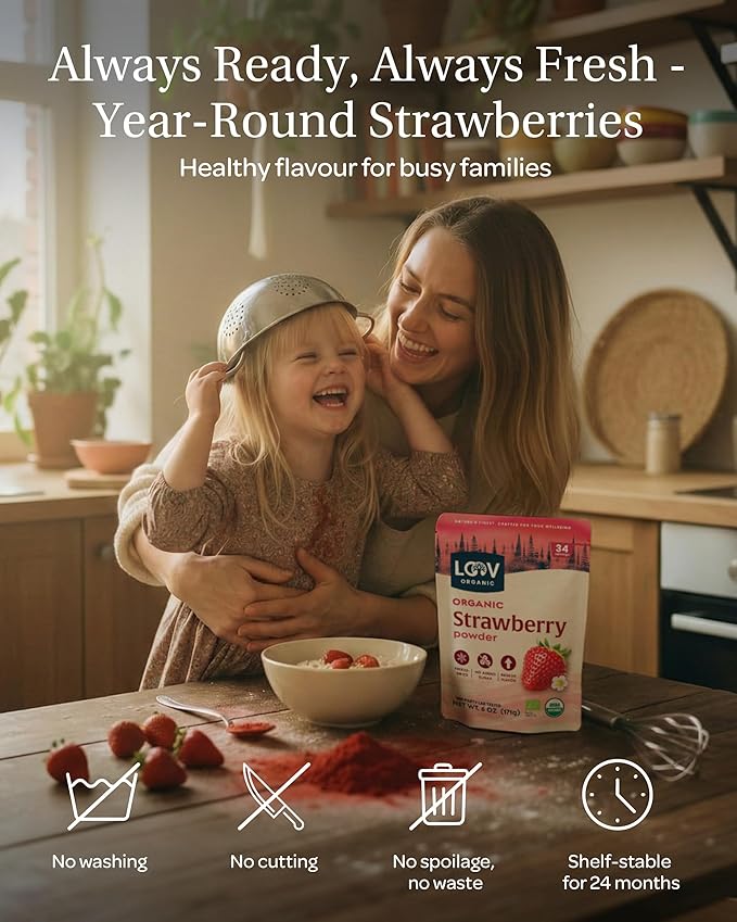 LOOV Organic Freeze Dried Strawberry Powder - 29-Day Supply 6 Oz Good for Smoothie Baking &amp Seasoning Freeze-Dried &amp Processed in Certified Facilities No Added Sugar