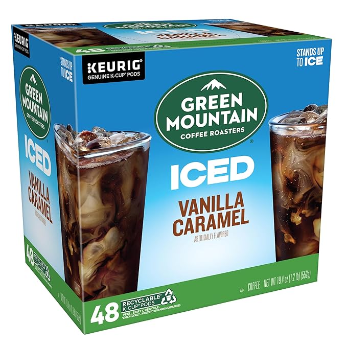 Green Mountain Coffee Roasters ICED Vanilla Caramel Single Serve Keurig K-Cup Pods Flavored Iced Coffee 48 Count