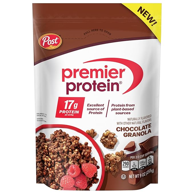 Premier Protein Granola Chocolate Flavored Crunchy Clusters Yogurt Topping or On-The-Go Snack 9 oz Resealable Bag (Pack of 5)