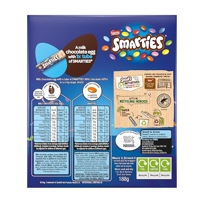 Smarties Milk Chocolate Large Easter Egg 188g