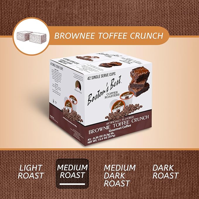 Boston’s Best - Brownie Toffee Flavored Delicious Gourmet Coffee Compatible with Keurig Coffee Maker 1 Count (42 Single Serve Medium Roast Cups)