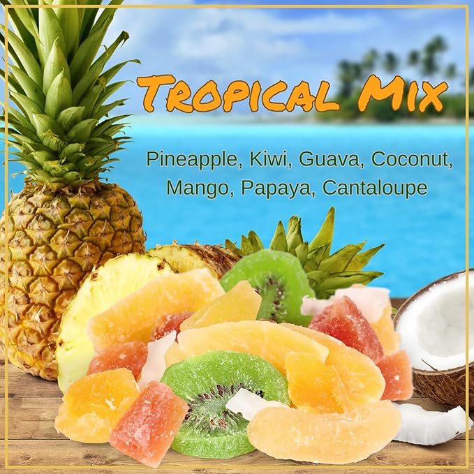 Tropical Deluxe Dried Mixed Fruit - by Its Delish 10 Lbs Bulk Bag | Healthy Snacks for Adults | Fresh Snack Mix Dry Fruit | Pineapple Mango Papaya Guava Coconut Kiwi Cantaloupe Medley | Vegan Kosher