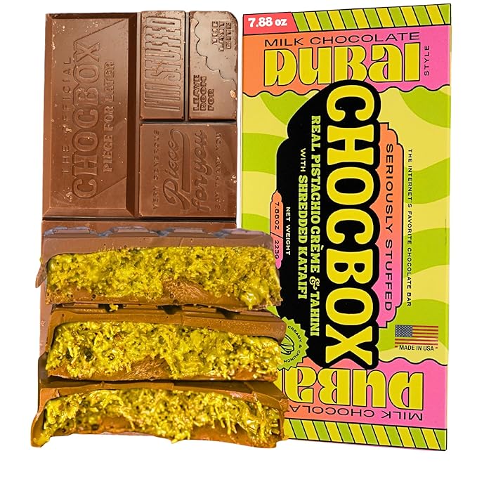 Chocbox Viral Ready to Eat Dubai Chocolate Bar – Milk Chocolate Crunchy Kataifi Pistachio Cream &amp Tahini Mix – 7.78oz/223g Authentic Middle Eastern Treat
