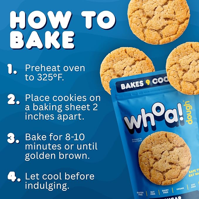 Whoa Dough Ready to Bake Cookie Dough Sugar Cookie – Certified Non-GMO Kosher Gluten Free – Plant-Based Snack Dough Made with Real Ingredients – 6 Pack