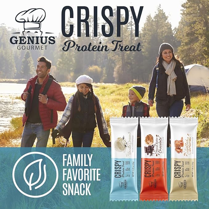Genius Gourmet Crispy Protein Treat Vanilla Dream Keto Snack Low Carb Low Sugar &amp Gluten Free Protein Snacks for Adults 10G of Whey Protein per Protein Bar 5 Net Carbs On The Go Snack 10
