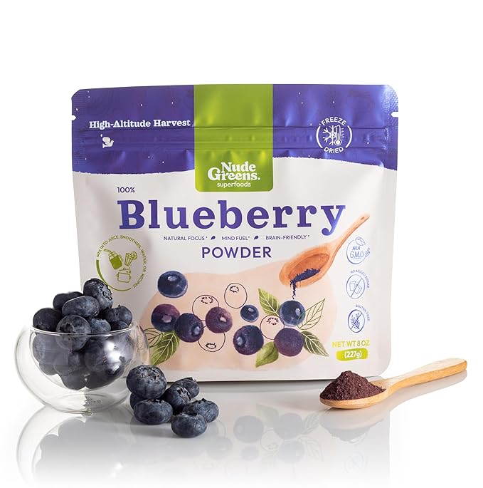 NUDEGREENS Freeze-Dried Blueberry Powder | Pure Antioxidant Superfood | Vitamin C &amp Fiber | 8 oz | For Smoothies Juices Yogurt &amp Healthy Recipes | 100% Natural Vegan No Added Sugar &amp G