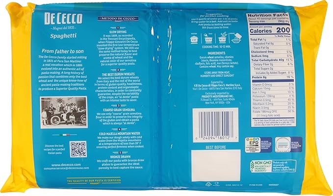 De Cecco Pasta Spaghetti No.12 5 Pound (Pack of 4)