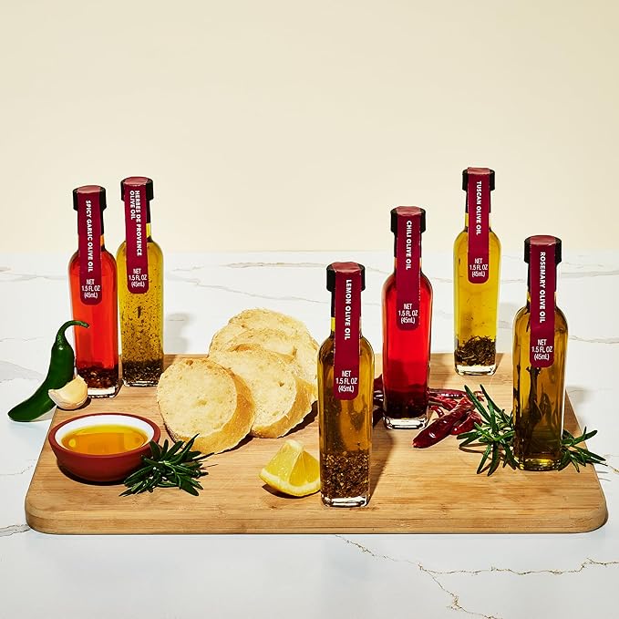 Thoughtfully Gourmet Spice Infused Olive Oil Gift Set Premium Extra-Virgin Olive Oil from Spain Flavors Include Chili Rosemary Lemon Spicy Garlic Herbes de Provence and Tuscan Set of 6