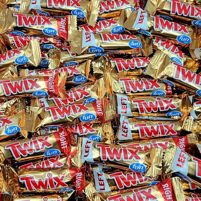 Twi-XX Fun Size Candy Bars 2 lb Bulk Pack (Approx. 80 Pieces) with Left and Right Mini Bars Individually Wrapped Caramel and Cookie Chocolate Candy Ideal for Parties and Everyday Snacking