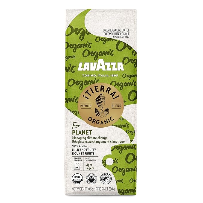 Lavazza ¡Tierra! Organic Planet Ground Coffee Light Roast 10.5 Oz Authentic Italian Value Pack Blended And Roated in Italy 100% USDA Organic Arabica coffees (Pack of 6)