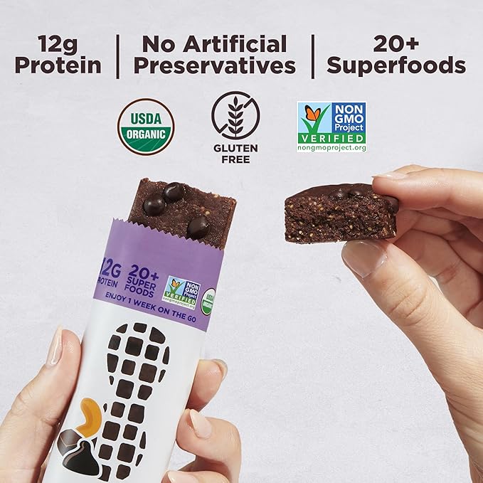 Perfect Bar Chocolate Brownie Protein Bar Organic Gluten Free Soy Free Non GMO No Sugar Alcohols 2.2 Ounce Bar 10 Count