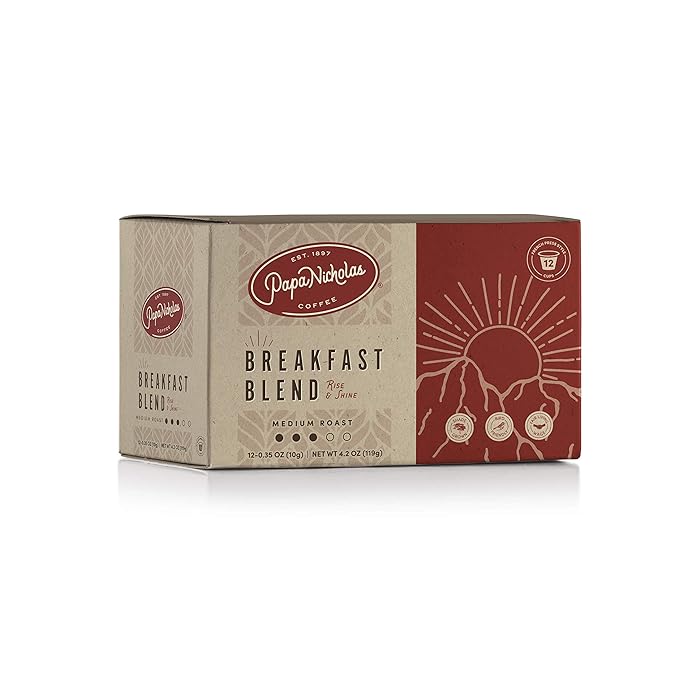 PapaNicholas Coffee Single Serve Coffee Cups Fits Keurig K Cup Brewers Breakfast Blend 60 Coffee Pods
