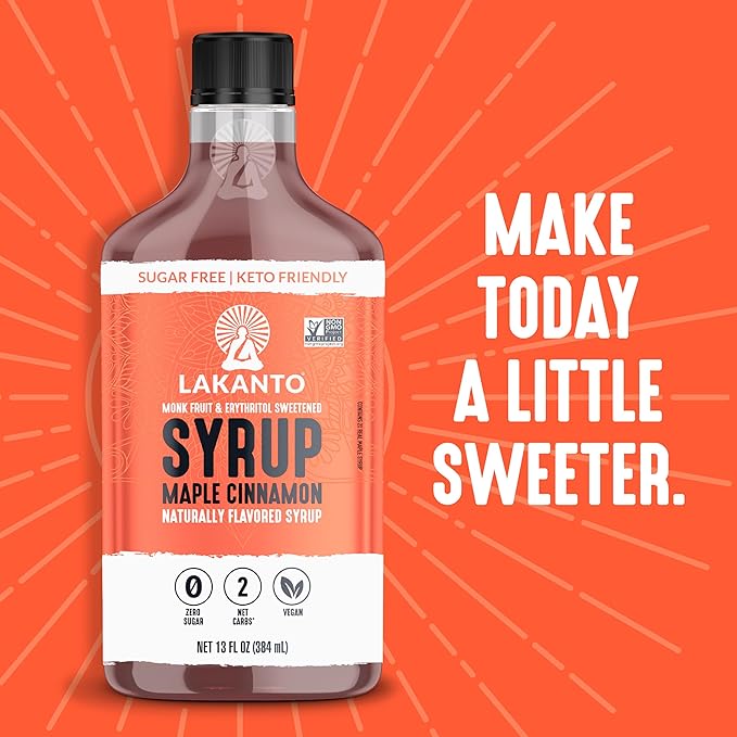 Lakanto Sugar Free Cinnamon Maple Syrup - Monk Fruit Sweetener Keto Diet Friendly Vegan 2g Net Carbs Pancakes Waffles Oatmeal Coffee Tea Granola Frosting Marinade (13 Fl Oz - Pack of 1)