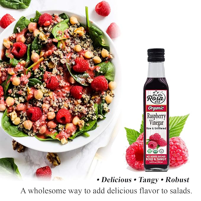 De La Rosa Organic Vinegar Gift Box Raspberry Pomegranate &amp White Balsamic Vinegar Vegan Kosher Non-GMO &amp Gluten Free Great for Salad Dressing Marinades &amp More 8.45 Oz (Pack of 3)