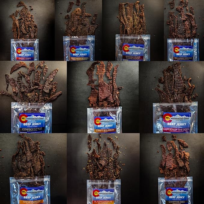 Centennial Cuts Beef Jerky Sampler Gift Box – 10 Flavor Variety Pack 10 x 1 oz Individual Packs High Protein Snack