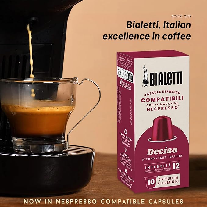 Bialetti Deciso Espresso Capsules 60 Pack – Original Machine Line Compatible Coffee Pods Intensity 12 Bold Dark Roast with Spicy and Fruity Notes