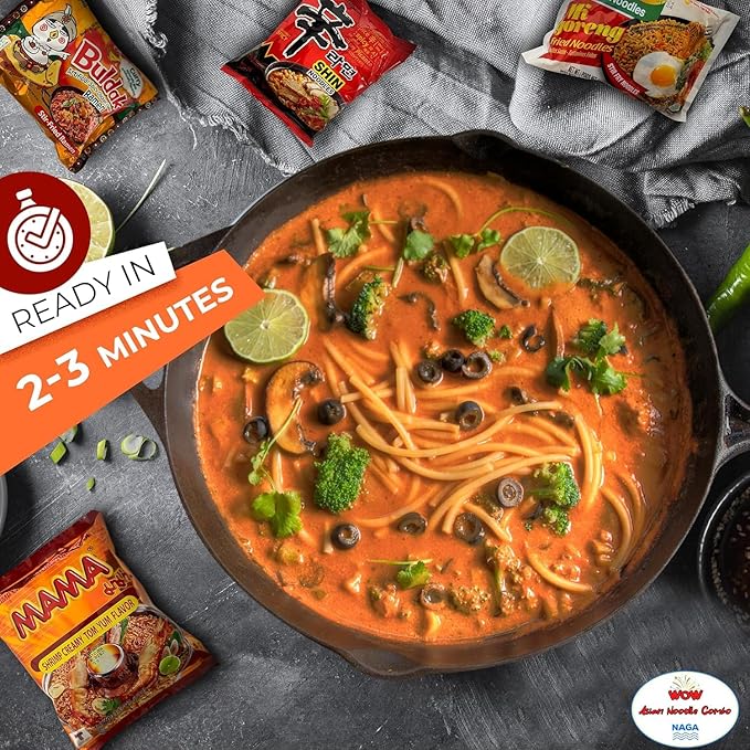 (30 Packs) Ramen Mystery Box - Global Flavor Adventure with a Mix of Spicy &amp Non-Spicy Noodles Bundle with Fun Recipe Book