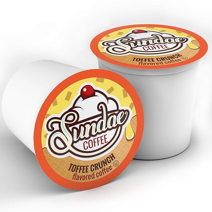 Sundae Ice Cream Flavored Coffee Pods Compatible with 2.0 Keurig K-Cup Brewer (Toffee Crunch) 48 Count
