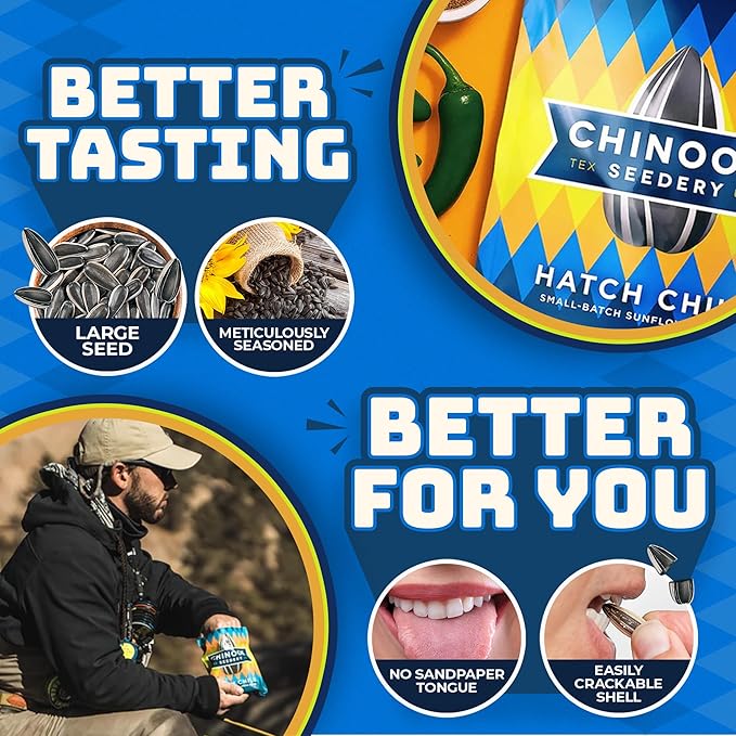 Chinook Seedery Sunflower Seeds to Eat — Jumbo Flavored Roasted Low Sodium Snacks — Keto Friendly Gluten-Free Non-GMO — Hatch Green Chile Flavor 4 oz (12-Pack)