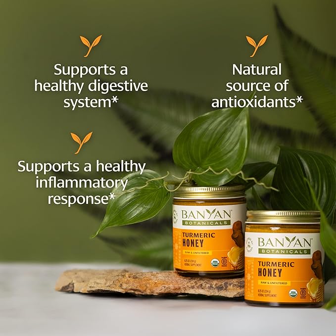 Banyan Botanicals Turmeric Honey – with Turmeric ­­and Ginger – Delicious Superfood Herbal Honey for Adults &amp Kids – 8.25 oz – Raw &amp Unfiltered Pollinator-Friendly Sustainably Sourced
