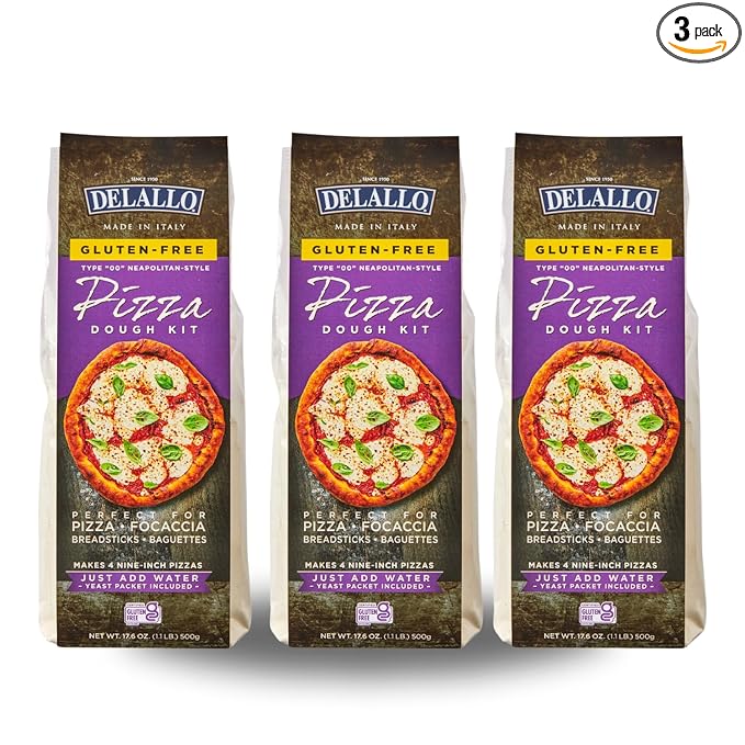 DeLallo Gluten Free Flour Pizza Kit 17 Oz Bag (3 Pack) All Purpose Pizza Dough Mix for Baking Crust Bread and Calzones Vegan Dairy Free