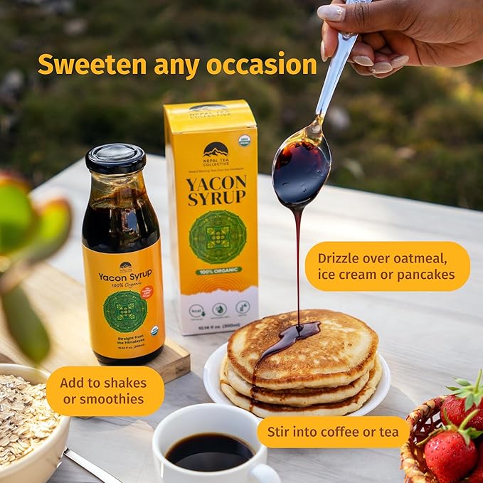 Nepal Tea Yacon Syrup 100% Organic 9.5 Fl Oz Glass Bottle - Low Calorie Satisfying Sweetness Rich in Minerals Low Glycemic High in FOS/Prebiotic for Digestive Health | 2 Pack