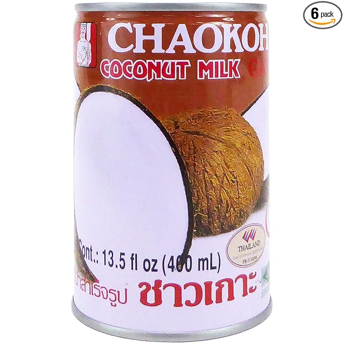 Chaokoh Coconut Milk Unsweetened 6 Pack - Premium Canned Coconut Milk from Thailand Lactose Free Non Dairy Vegan Milk - for Curries Drinks Desserts &amp More (13.5 oz per Can)