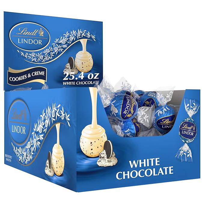 Lindt LINDOR Cookies and Creme White Chocolate Candy Truffles with Smooth Melting Truffle Center 25.4 oz. 60 Count