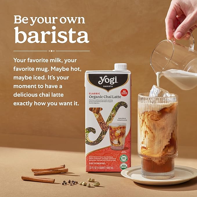 Yogi Barista Classic Organic Chai Latte - 32 Fluid Oz (3 Pack) - Organic Chai Tea Concentrate - Supports Healthy Digestion - Includes Black Tea Ginger Cardamom Cinnamon &amp More